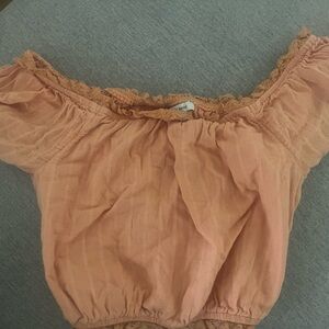 American Eagle Outfitters Peach Lace-Trim Shirt
